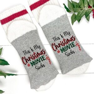 Christmas Movie Socks in Gray and White